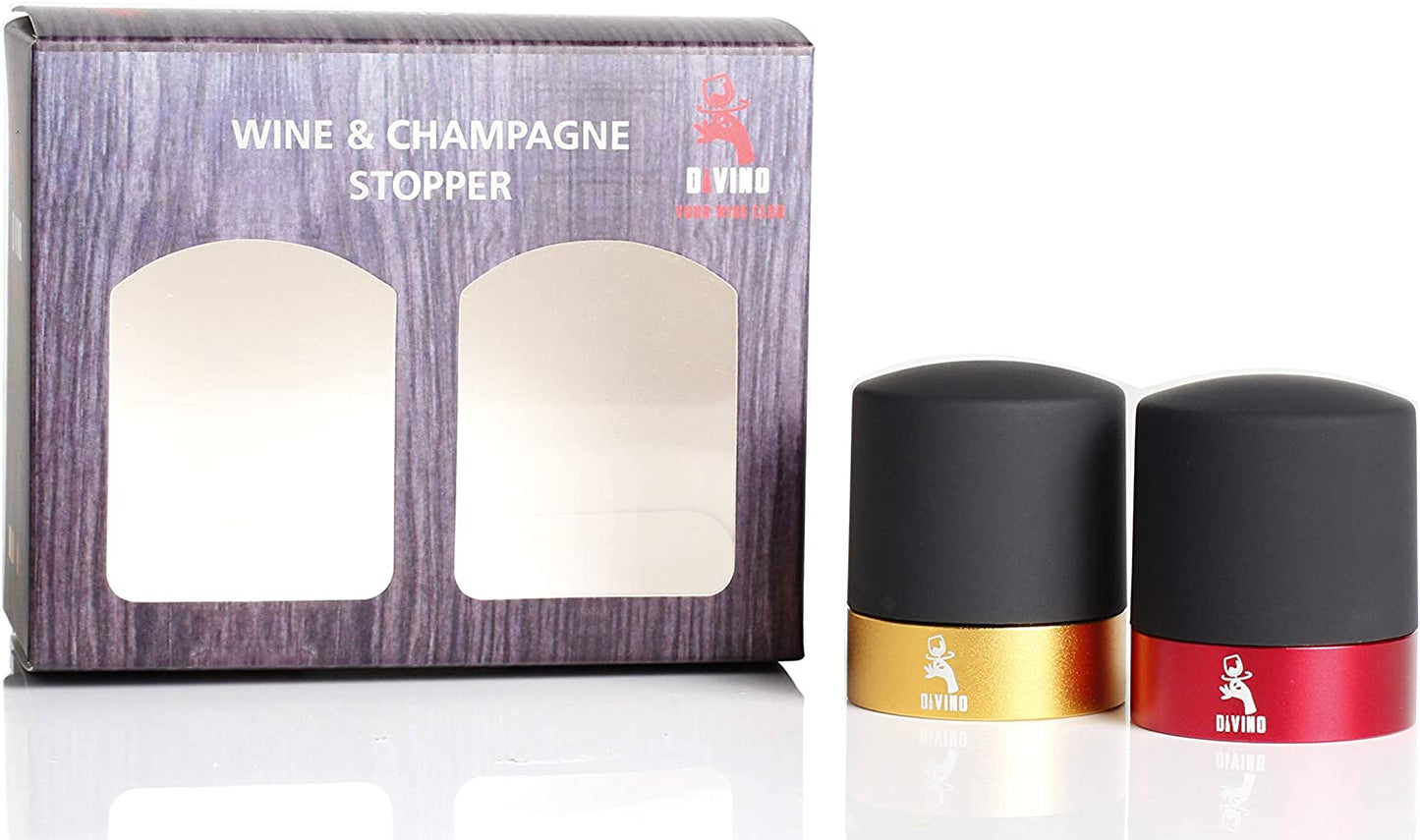 Wine and Champagne Stopper with Aluminium Ring for Wine & Champagne Set of 2 (GOLD & RED)