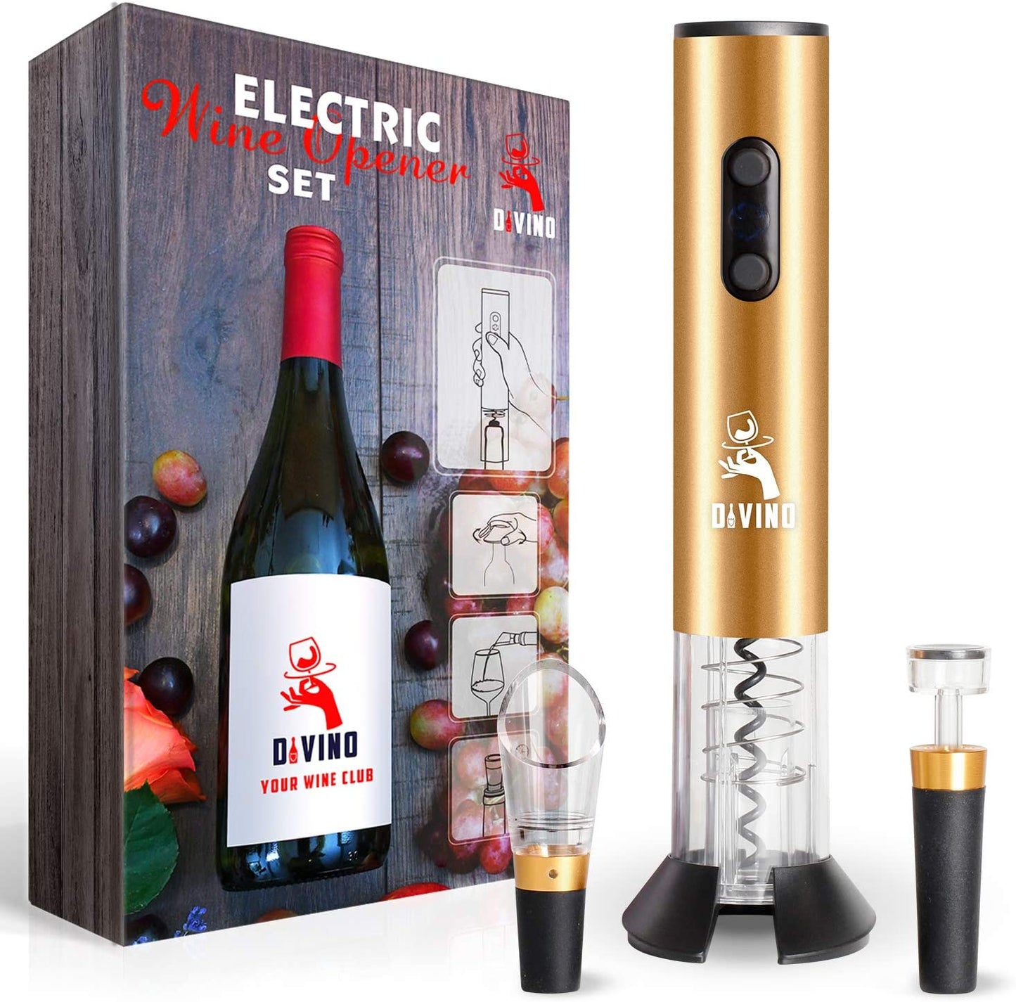 Rechargeable USB-C Electric Wine Opener GOLD Set β Automatic with Foil Cutter, Vacuum Stopper & Aerator