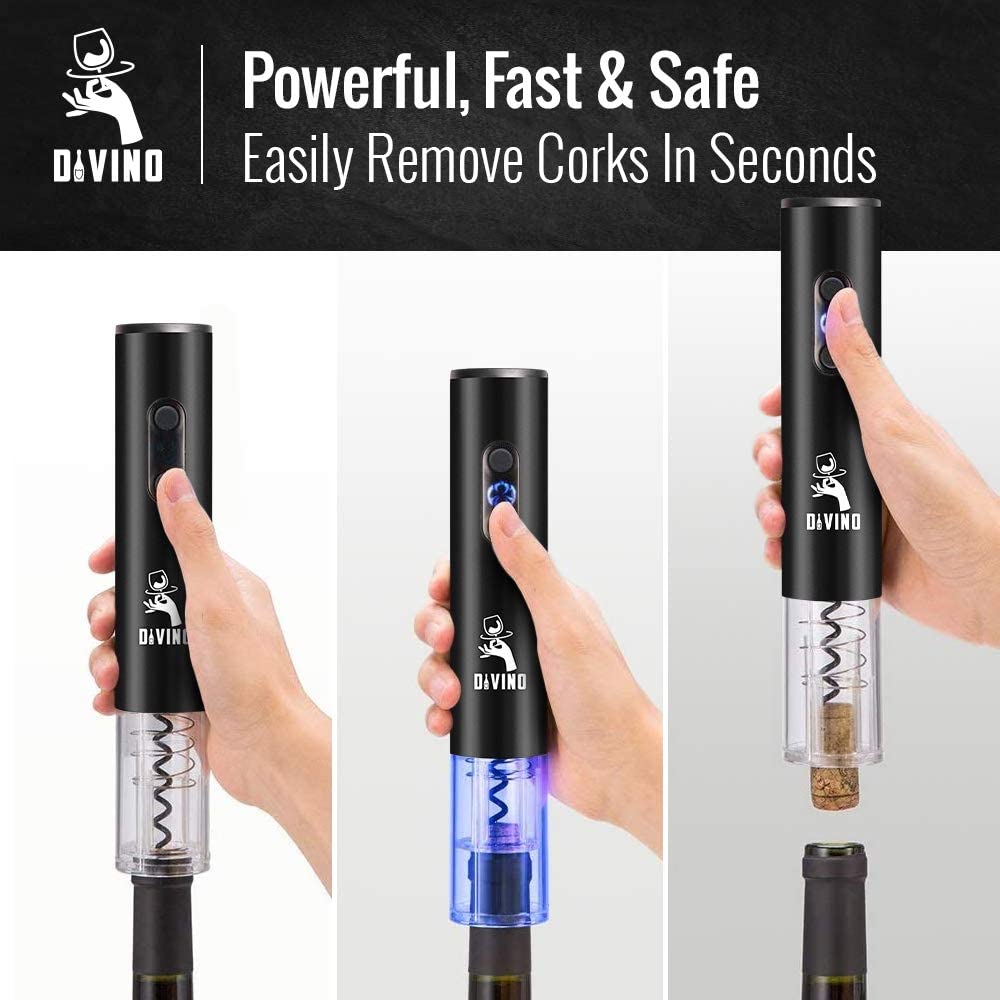 Electric Wine Opener BLACK Set β Automatic β Battery Operated with Foil Cutter, Vacuum Stopper & Aerator