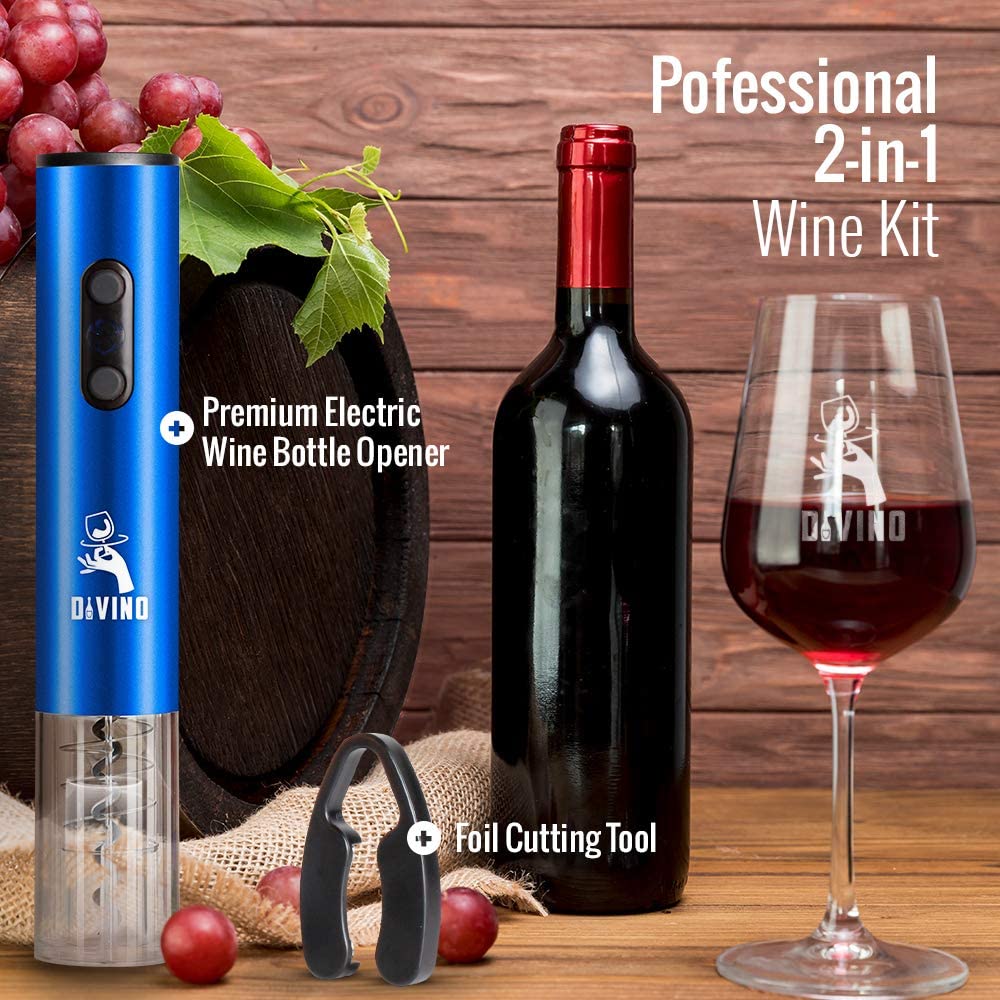 Electric Wine Opener BLUE Kit β Cordless Electric Wine Bottle Opener with Foil Cutter