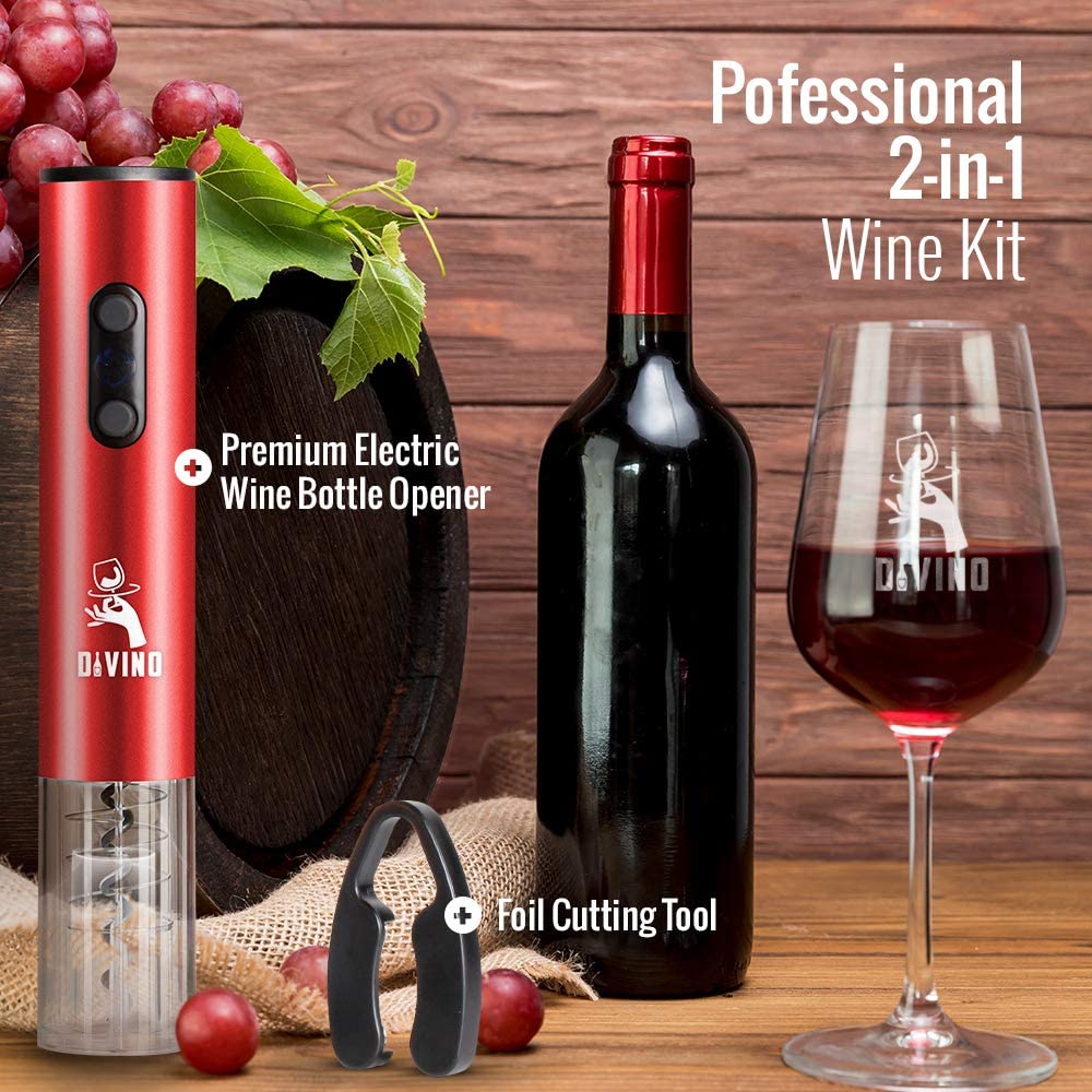 Electric Wine Opener RED Kit β Cordless Electric Wine Bottle Opener with Foil Cutter