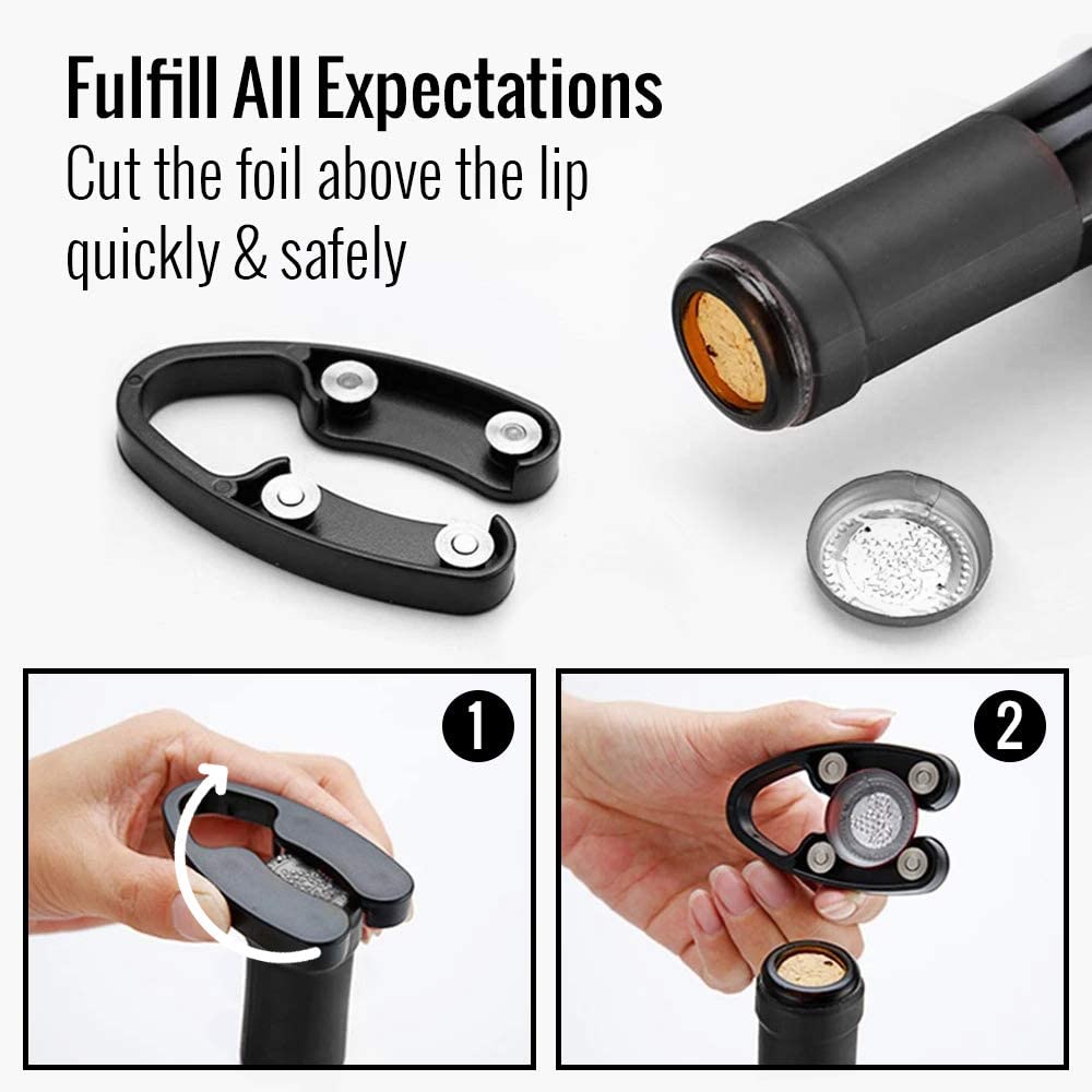 Electric Wine Opener BLACK Set β Automatic β Battery Operated with Foil Cutter, Vacuum Stopper & Aerator