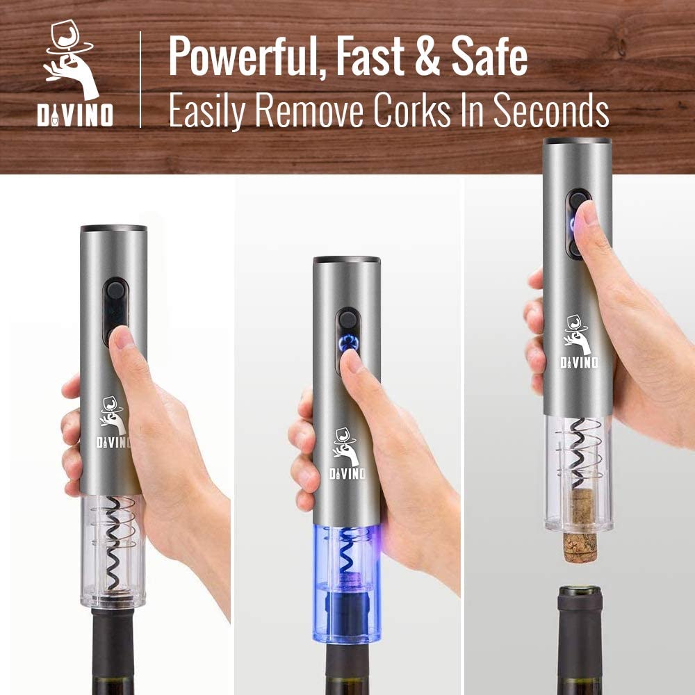 Electric Wine Opener SILVER Kit β Cordless Electric Wine Bottle Opener with Foil Cutter
