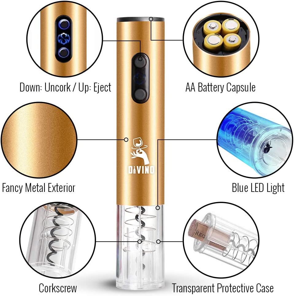 Electric Wine Opener GOLD Kit β Cordless Electric Wine Bottle Opener with Foil Cutter