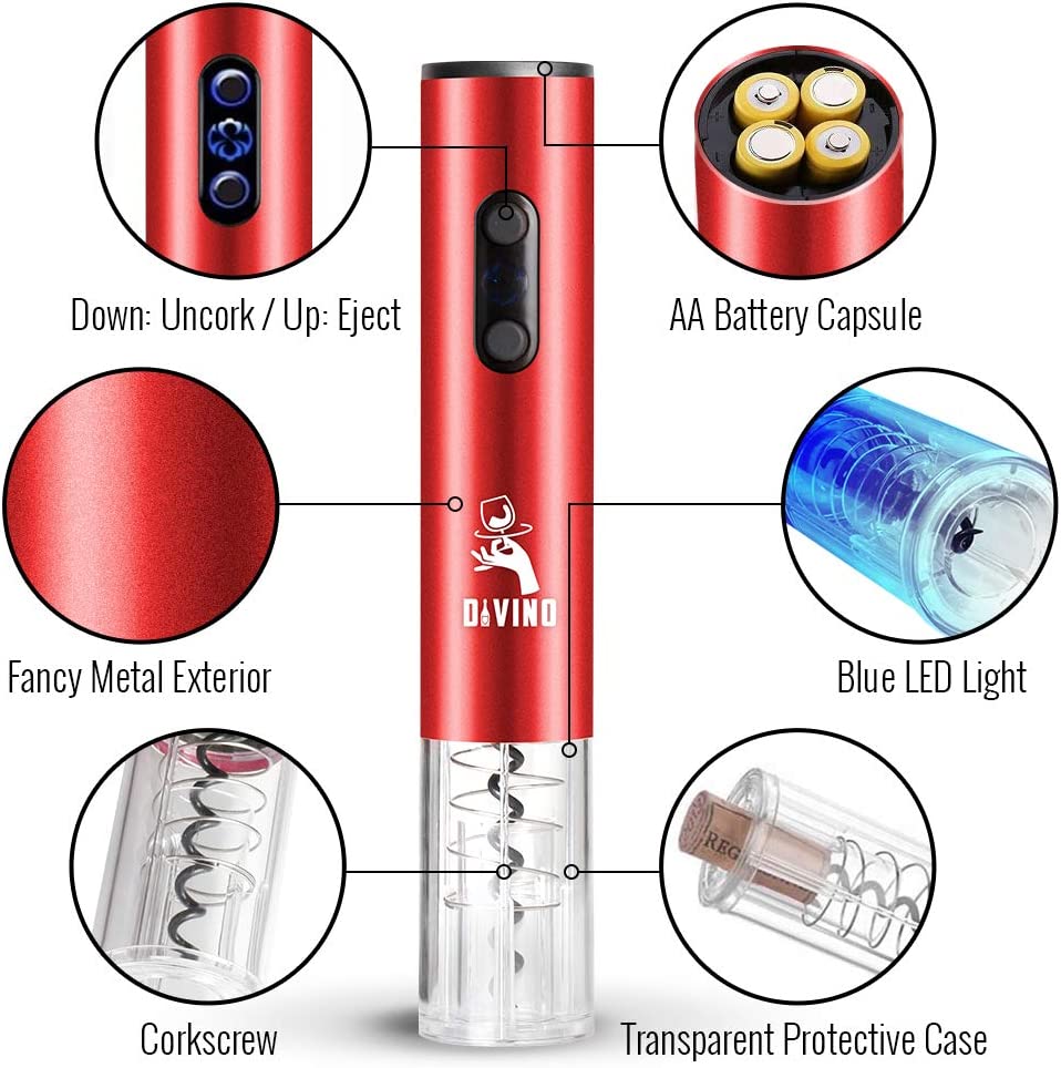 Electric Wine Opener RED Kit β Cordless Electric Wine Bottle Opener with Foil Cutter