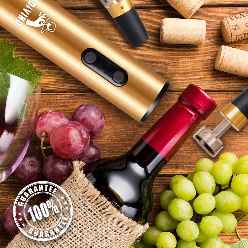 Rechargeable USB-C Electric Wine Opener GOLD Set β Automatic with Foil Cutter, Vacuum Stopper & Aerator