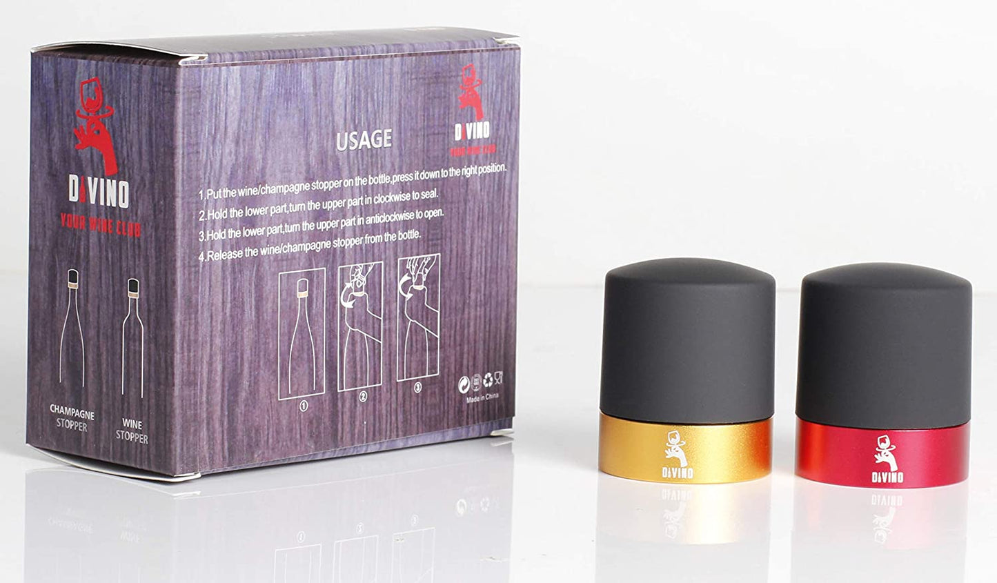 Wine and Champagne Stopper with Aluminium Ring for Wine & Champagne Set of 2 (GOLD & RED)