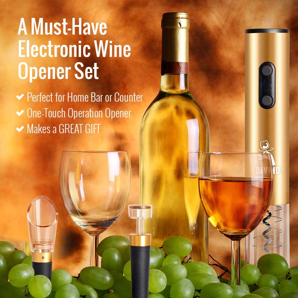Rechargeable USB-C Electric Wine Opener GOLD Set β Automatic with Foil Cutter, Vacuum Stopper & Aerator