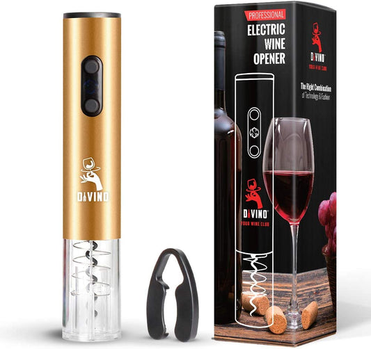 Rechargeable Electric Wine Opener GOLD Kit – Cordless Electric Wine Bottle Opener with Foil Cutter and USB-C cable