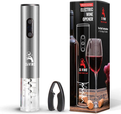 Rechargeable Electric Wine Opener SILVER Kit – Cordless Electric Wine Bottle Opener with Foil Cutter and USB-C cable