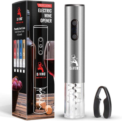 Electric Wine Opener SILVER Kit – Cordless Electric Wine Bottle Opener with Foil Cutter