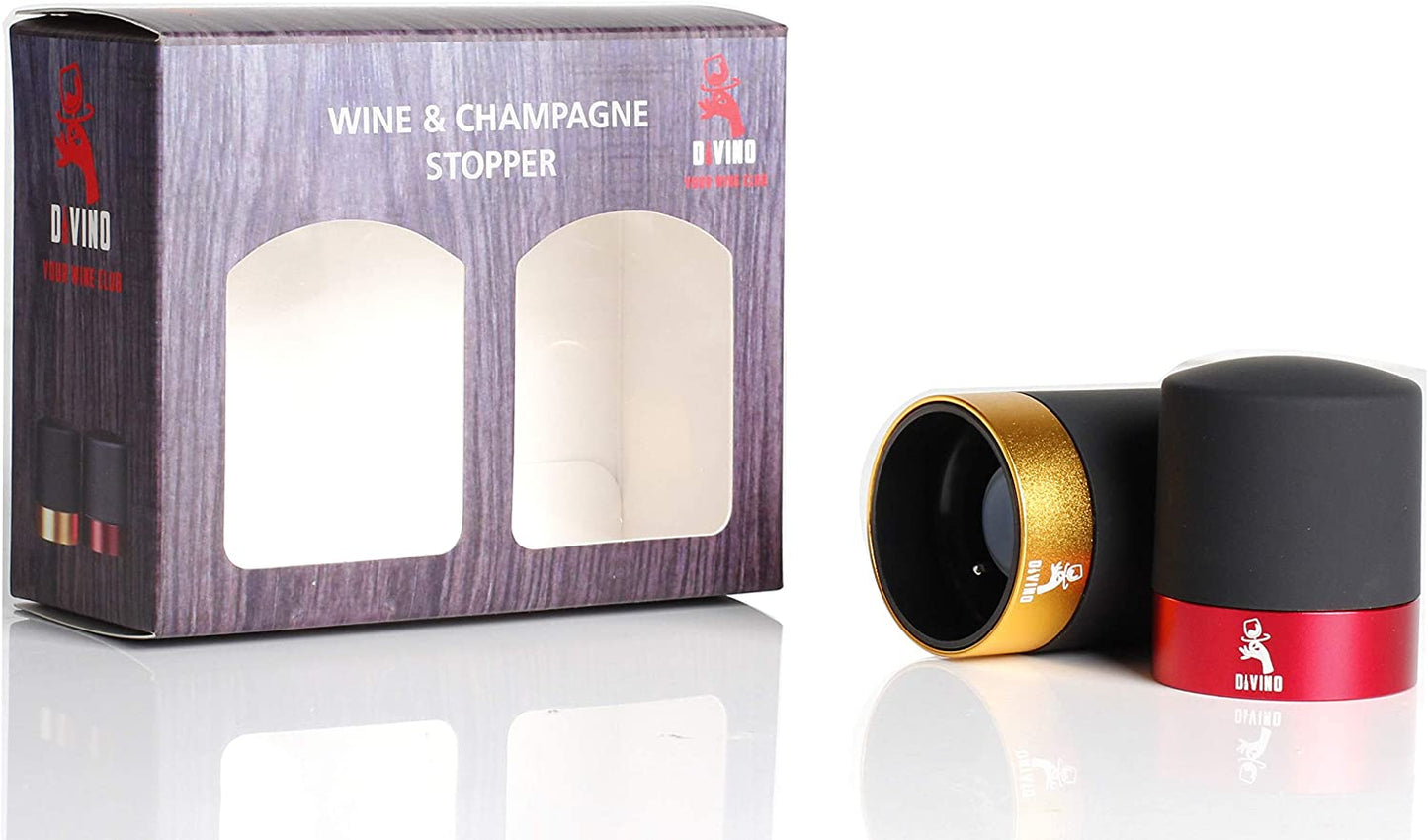 Wine and Champagne Stopper with Aluminium Ring for Wine & Champagne Set of 2 (GOLD & RED)