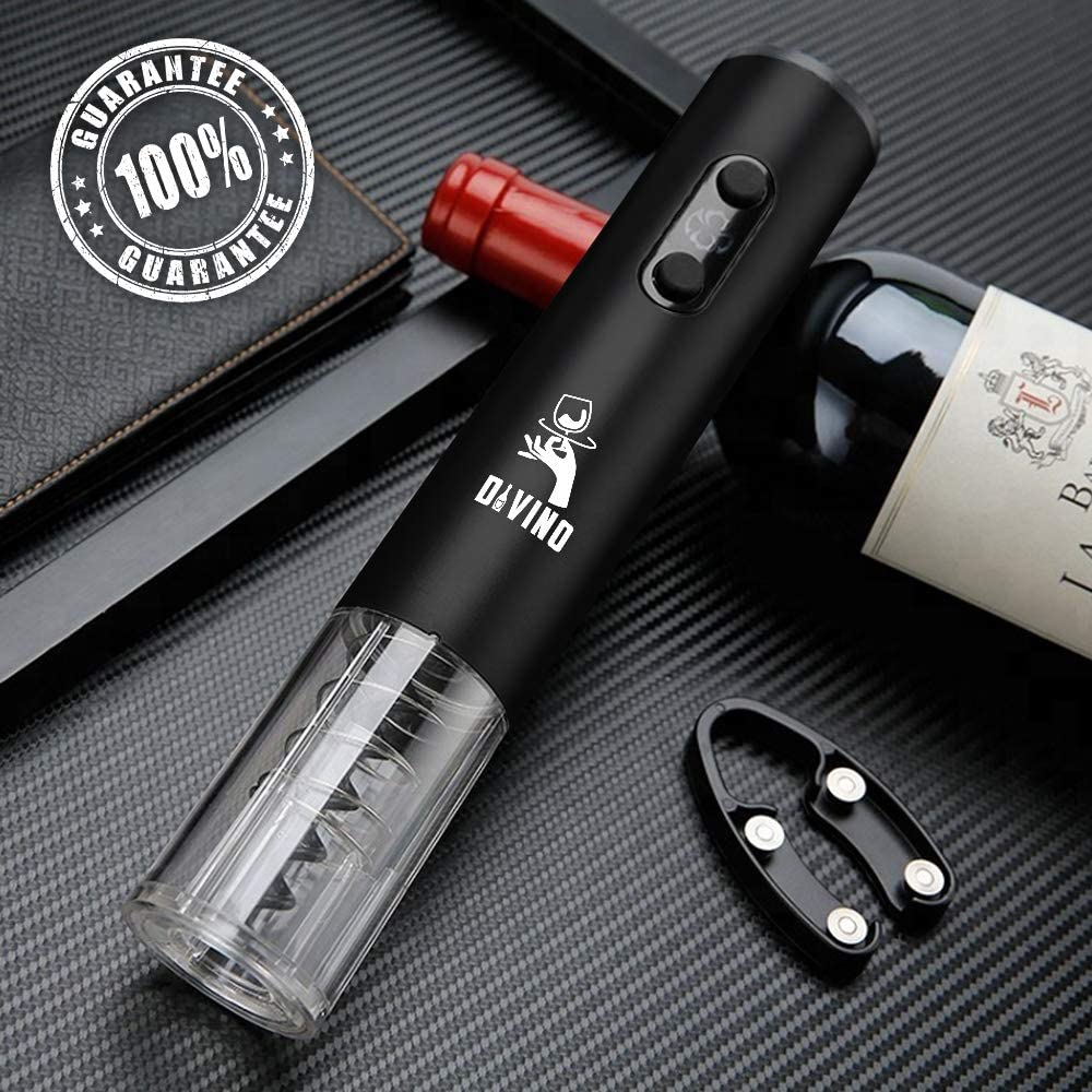 Electric Wine Opener BLACK Set – Automatic – Battery Operated with Foil Cutter, Vacuum Stopper & Aerator
