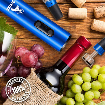 Powerful Electric Wine Opener BLUE Set – Automatic – Battery Operated with Foil Cutter, Vacuum Stopper & Aerator