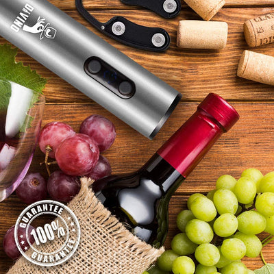Rechargeable Electric Wine Opener SILVER Kit – Cordless Electric Wine Bottle Opener with Foil Cutter and USB-C cable